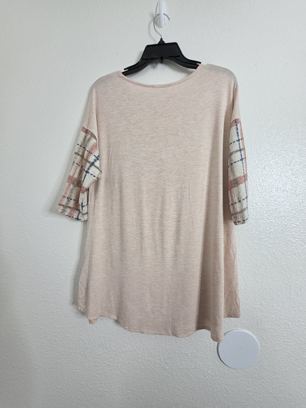 Ces Femme Womens Plaid Contrast Sleeve Pocket Top Medium Blush Pink - Picture 13 of 13